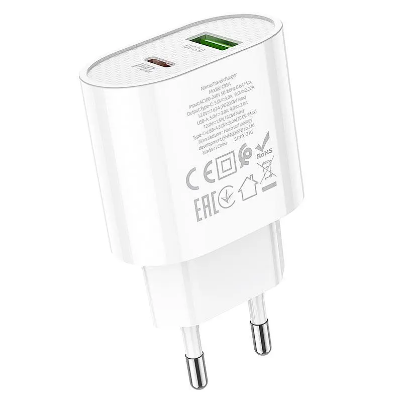 Мережевий зарядний пристрій Hoco C95A Lineal PD20W + QC3.0 charger ( EU ) Білий - фото 3