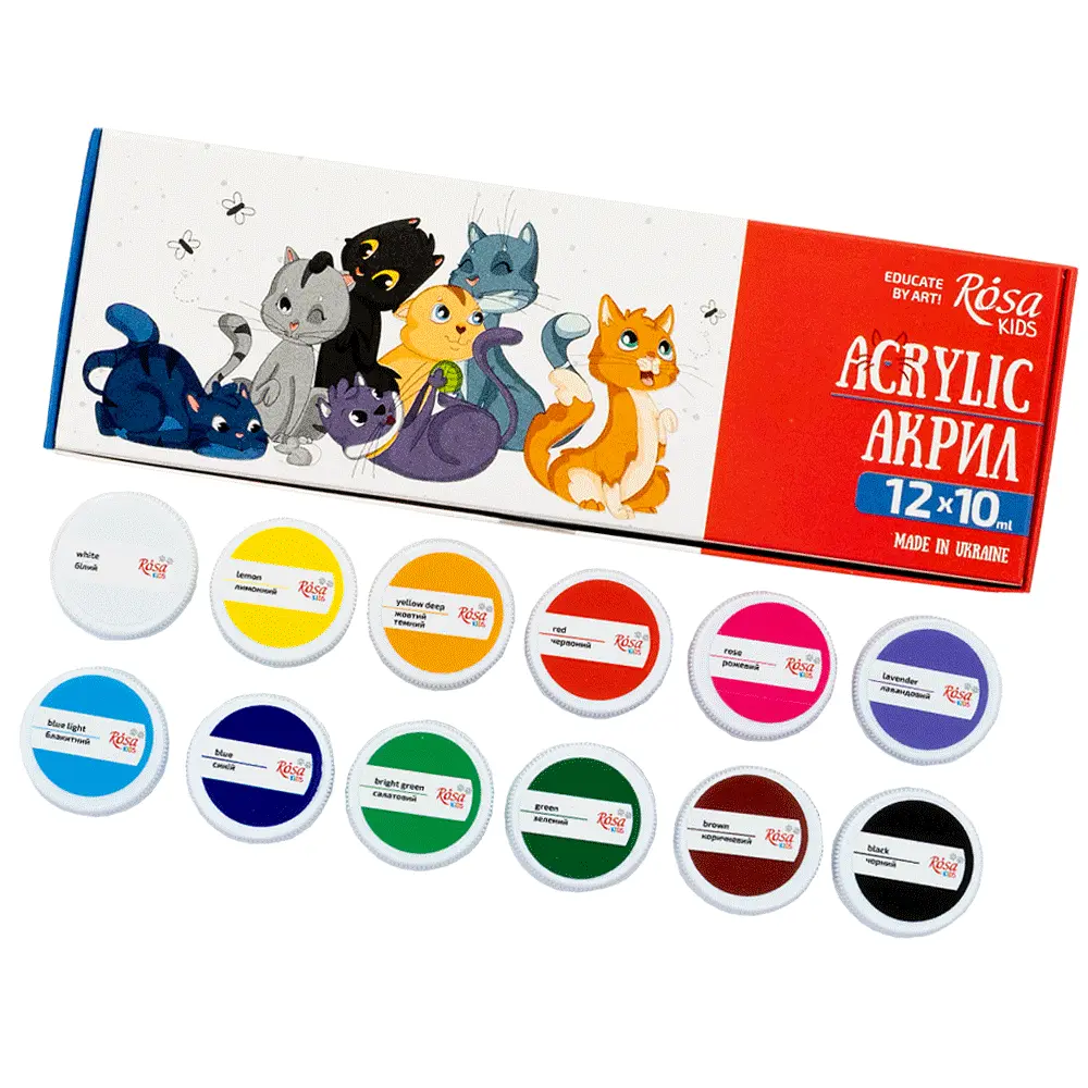 Набір акрилових фарб Cats 12×10 мл ROSA Kids (4823098545873) - фото 2