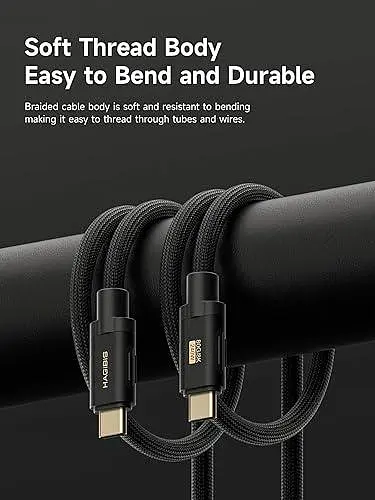 Кабель USB4 Thunderbolt 5 HAGiBiS Type-C 120Gbps 240W Black Soft 1 метр - фото 3