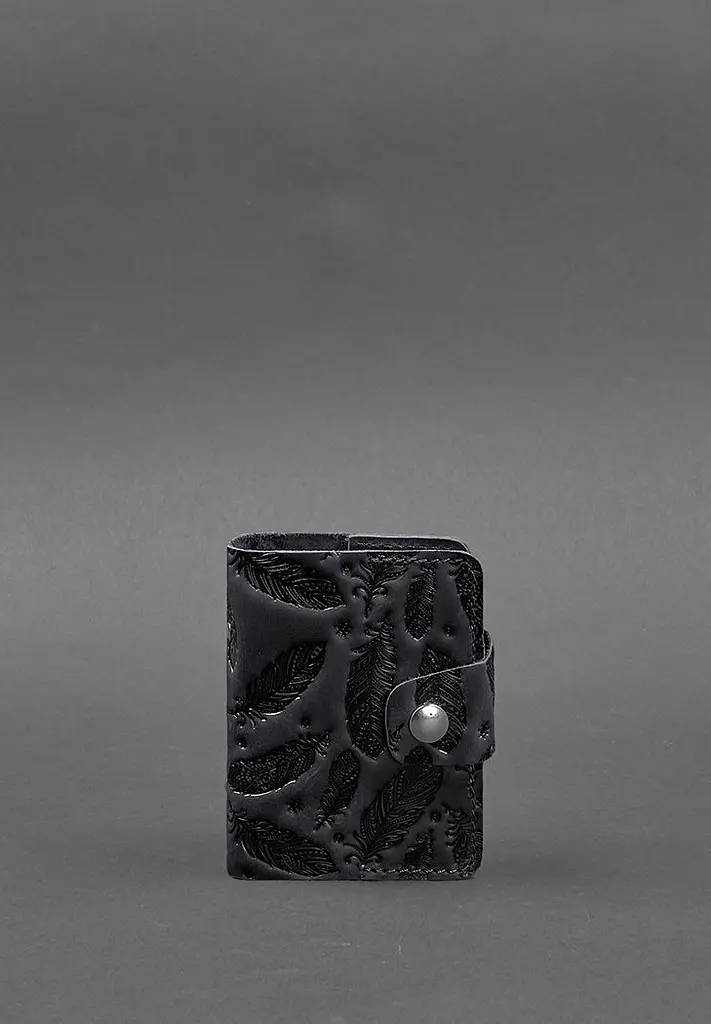 Кожаный кард-кейс 7.1 (Книжечка) синий с перьями Crazy Horse - фото 2