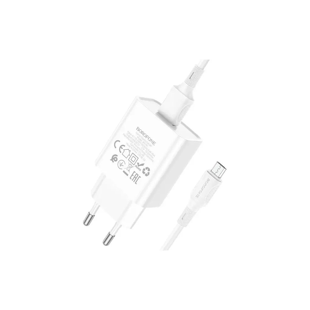 Зарядний пристрій BOROFONE BA74A Aspirer USB + кабель USB-A — Micro-USB 5P білий (6974443388664) - фото 3