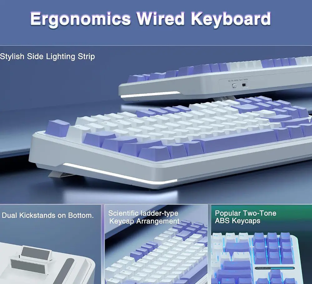 Клавіатура ігрова механічна Aula Mechanical Aula F-87 White-Purple KRGD Blue switch - фото 4