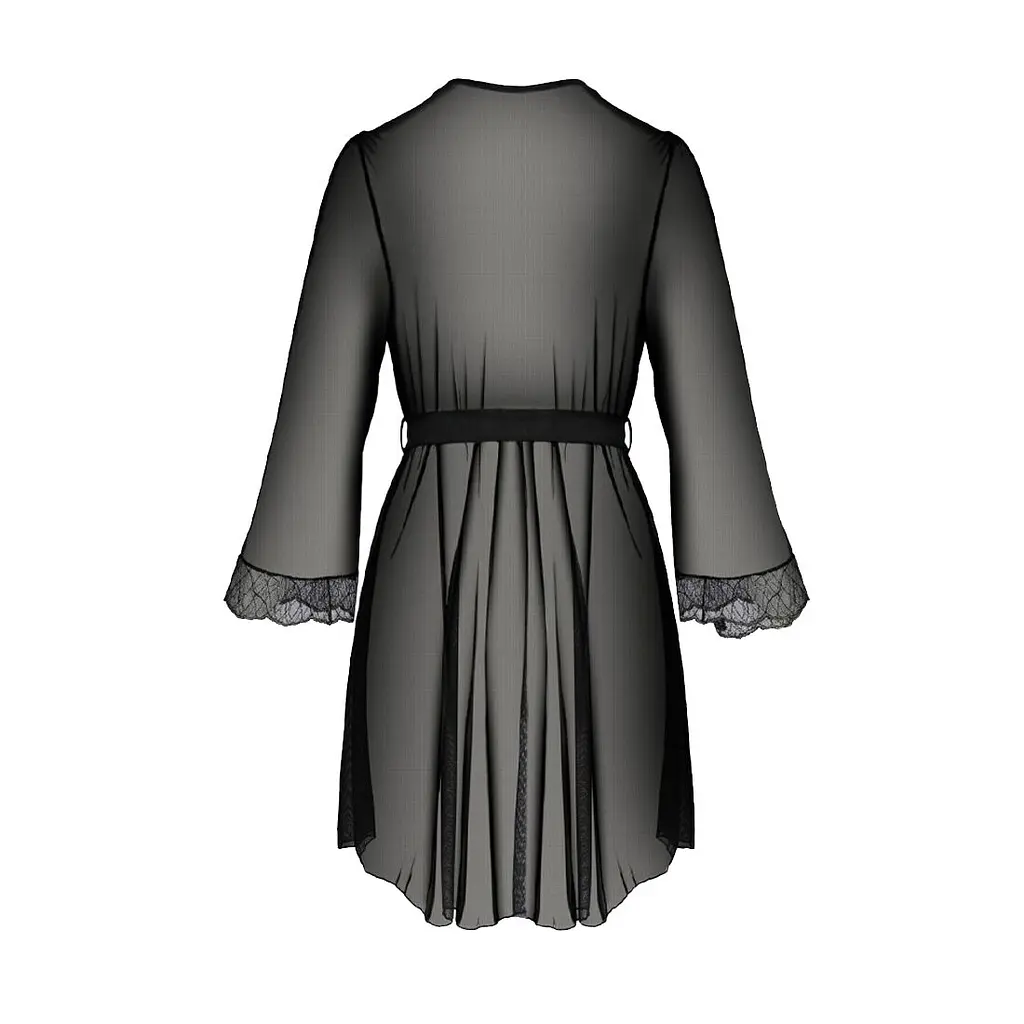 Пеньюар Passion AMBERLY PEIGNOIR 4XL/5XL, black, ажурні декольте та манжети, широкі рукави - фото 4