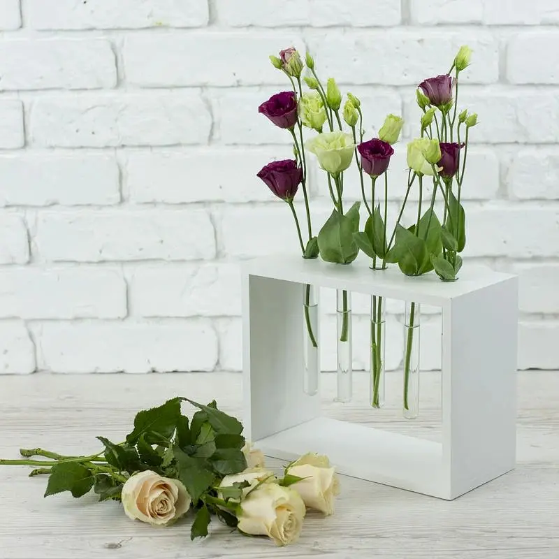 Дерев'яна підставка для квітів Склоприлад, 5 пробірок, біла (300643) - фото 2