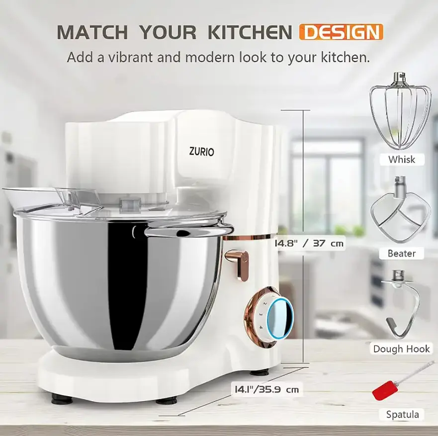 Кухонный комбайн Zurio планетарный тестомес 1500 Вт SM-1550x Чаша 8 л White - фото 2