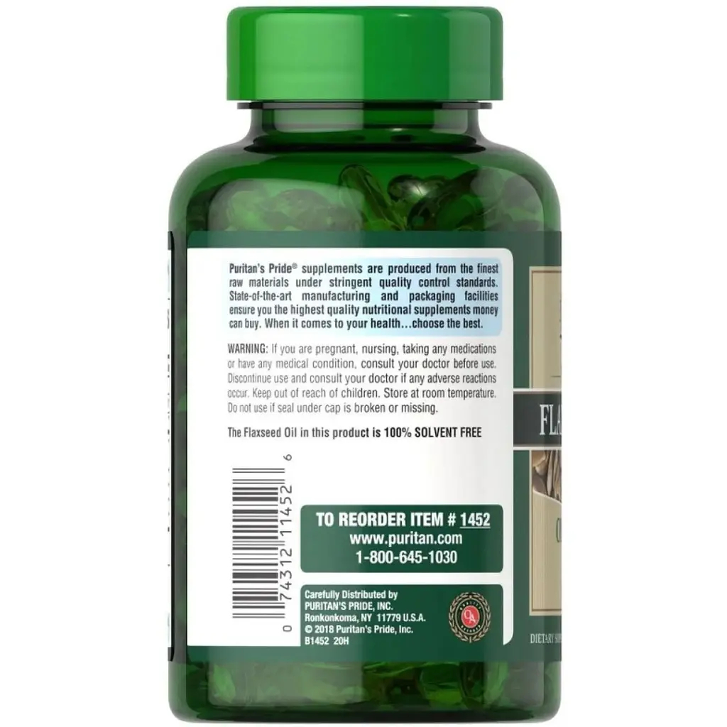 Лляна олія Puritans Pride Natural Flax Oil 1200 mg 120 softgels - фото 3