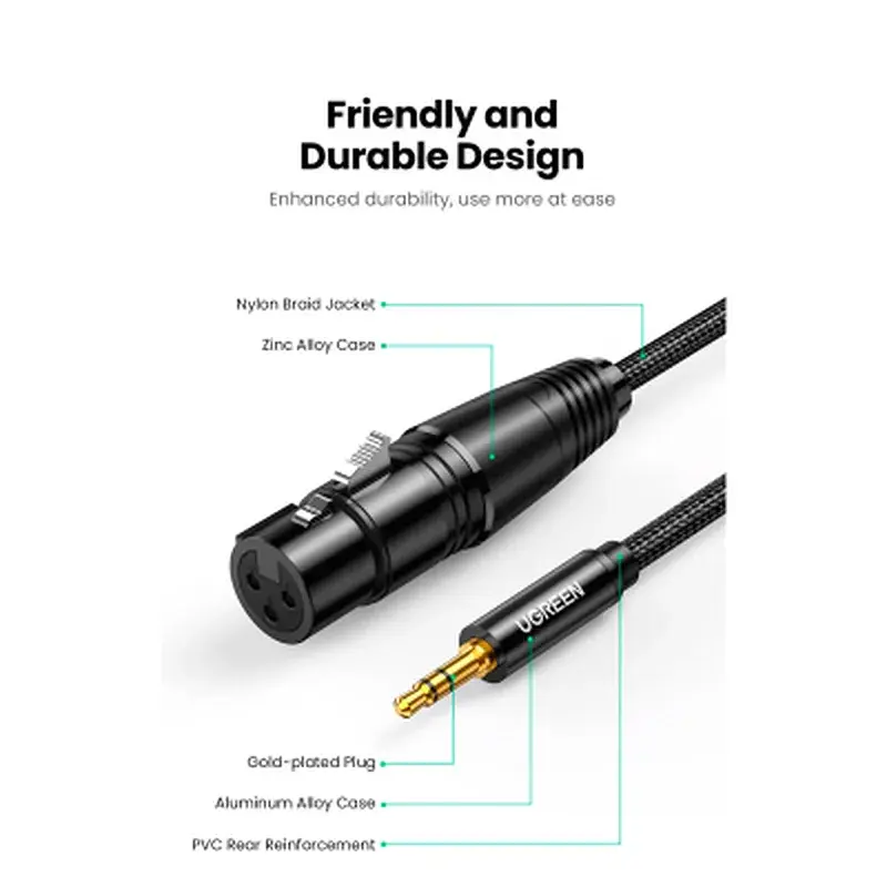 Кабель мультимедійний 3.5mm M to XLR F 2.0m AV182 black Ugreen (20244) - фото 10