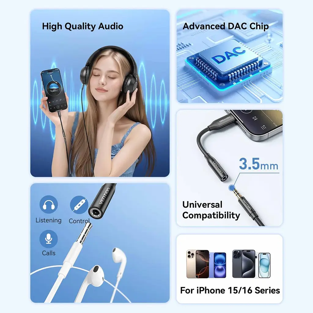 Перехідник USB-C аудіо Jack 3.5мм, Aluminum Alloy, чорний Vention - фото 7