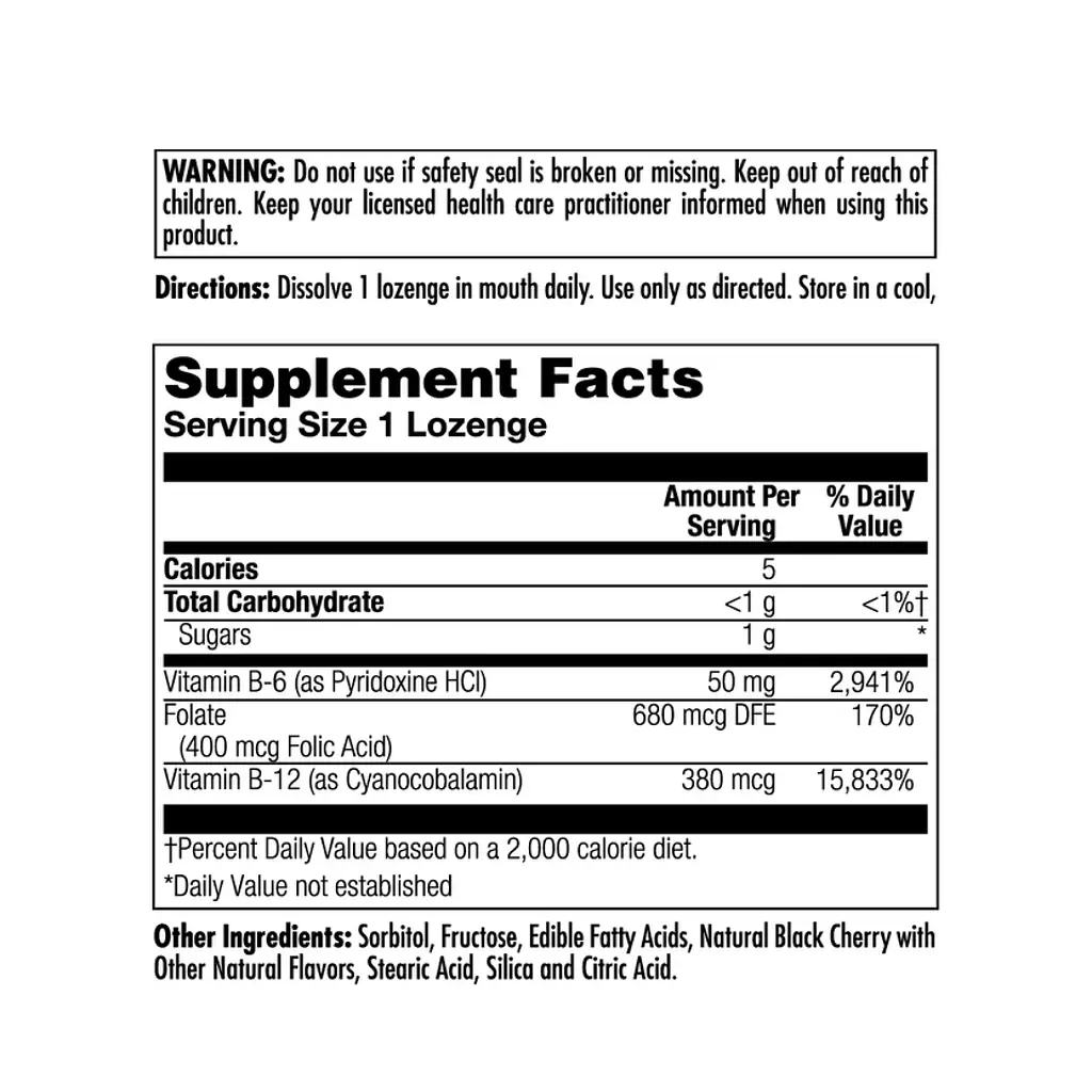 Вітамін B6, B12 та фолієва кислота B-6 B-12 Folic Acid - 60 tabs Black Cherry - фото 2