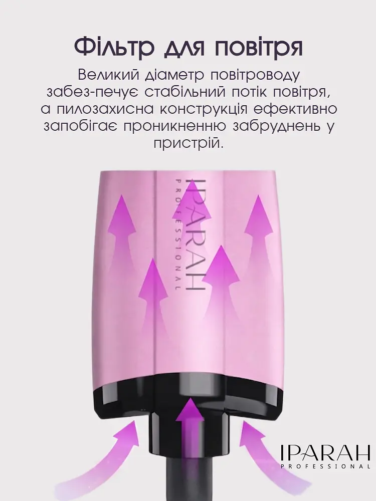 Фен щітка з обертанням, IPARAH Professional HOT AIR BRUSH 1200 Вт фен для волосся, фен-щітка браш з насадками для об'єму, браш для волосся Pink duplication - фото 6
