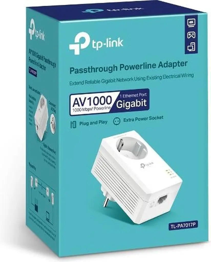 Адаптер Powerline TP-Link TL-PA7017P AV1000, 1xGE, Розетка teh0018051 - фото 6