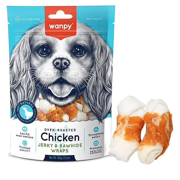 Wanpy Chicken Jerky & Rawhide Wraps ВАНПІ КІСТКА З В’ЯЛЕНОЮ КУРКОЮ ласощі для собак, 100 г
