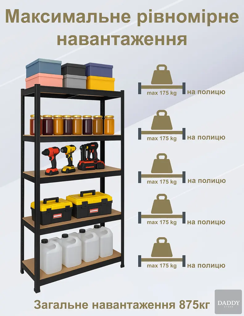 Стелаж 4P StrongShelf 180х90х30см чорний навантаження 175кг/полицю - фото 5