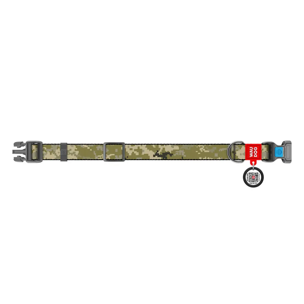 Ошейник для собак Waudog Nylon с QR-паспортом, Милитари, пластиковый фастекс, S, 25-35х1,5 см - фото 2