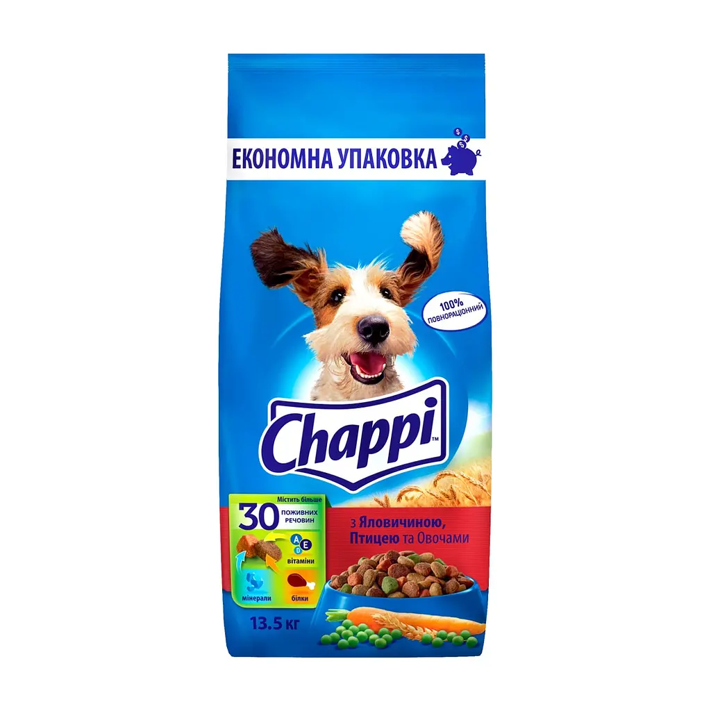 Сухой корм для собак Chappi с говядиной, птицей и овощами 13.5 кг (5998749128329)