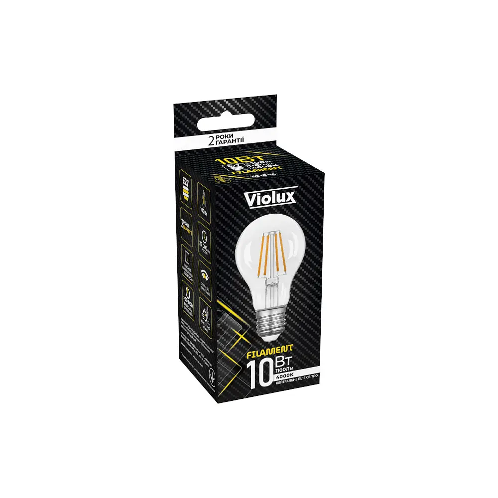 Лампа LED FILAMENT A60 10W E27 4000K VIOLUX ( 831044 ) - фото 2
