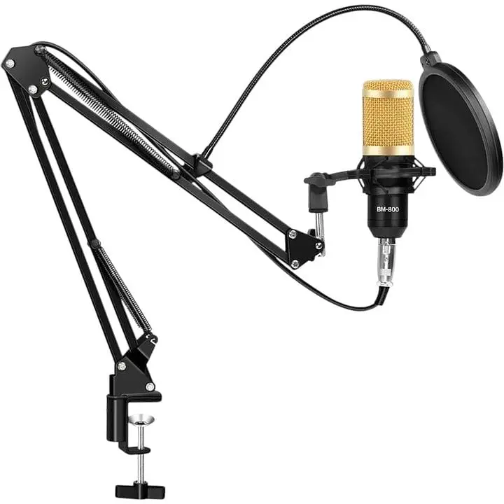 Конденсаторний студійний мікрофон RIAS M-800 Pro-MIC зі стійкою і вітрозахистом Black-Gold (4_00352)