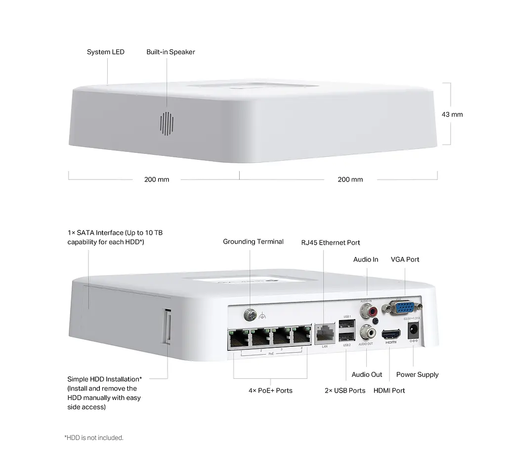 IP-Відеореєстратор TP-Link VIGI NVR1104H-4P, 4 канали Poe, 2xUSB, H265+, 1xHDD, до 16 ТБ, білий - фото 4