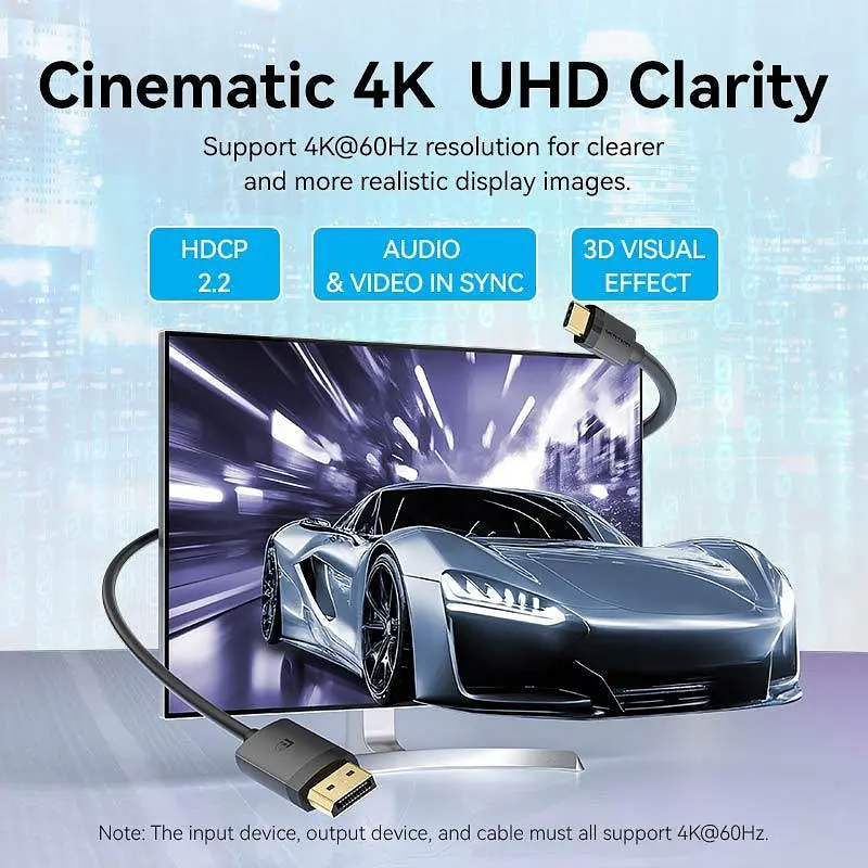 Кабель Vention USB-C to DP 4K@60Hz HD Cable 1.5m Black (CRJBG) - фото 3