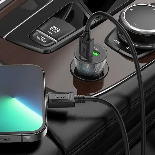 Автомобільний зарядний пристрій HOCO Z56 Friend PD35W+QC3.0 cigarette lighter car charger сірий - фото 2