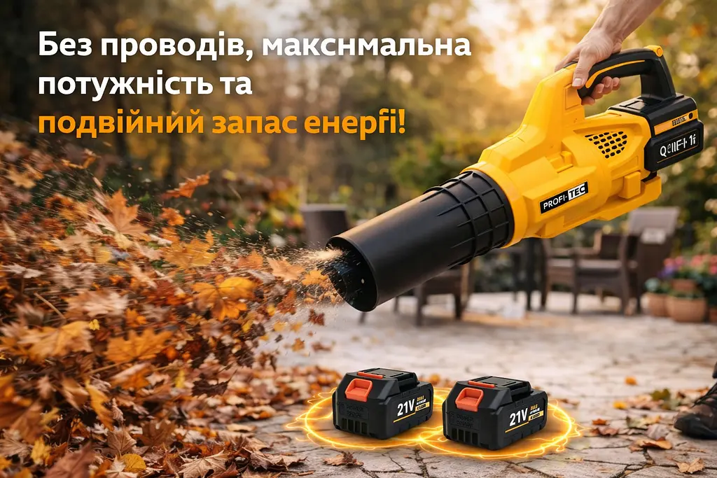 Повітродувка жовта велика акумуляторна QIF-11F для збирання листя та снігу + 2 акумулятори - фото 4