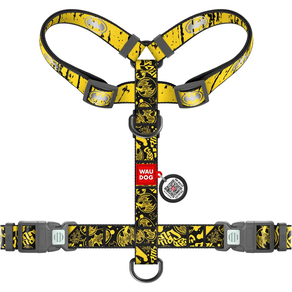 Шлея для собак анатомічна H-подібна Waudog Nylon з QR-паспортом Бетмен Ескіз р.S (343-1081) - фото 2