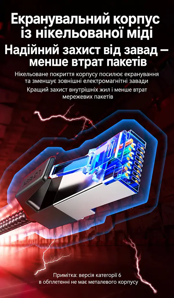 Мережевий кабель Ethernet UGREEN NW153 5 м патч-корд RJ45 на обох кінцях Cat 8 із теоретичною швидкістю до 40 Гбіт/с фактична швидкість залежить від портів обох пристроїв сумісний із Cat 6A та нижчими категоріями текстильне обплетення жили з чистої міді екранування F/FTP пройшов випробування на понад 10 000 згинань смуга пропускання 2000 МГц чорний (80433) - фото 7