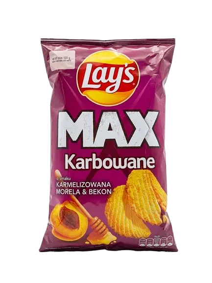 Чіпси Lay’s Max Karbowane зі смаком карамелізованого абрикоса та бекону 120 г