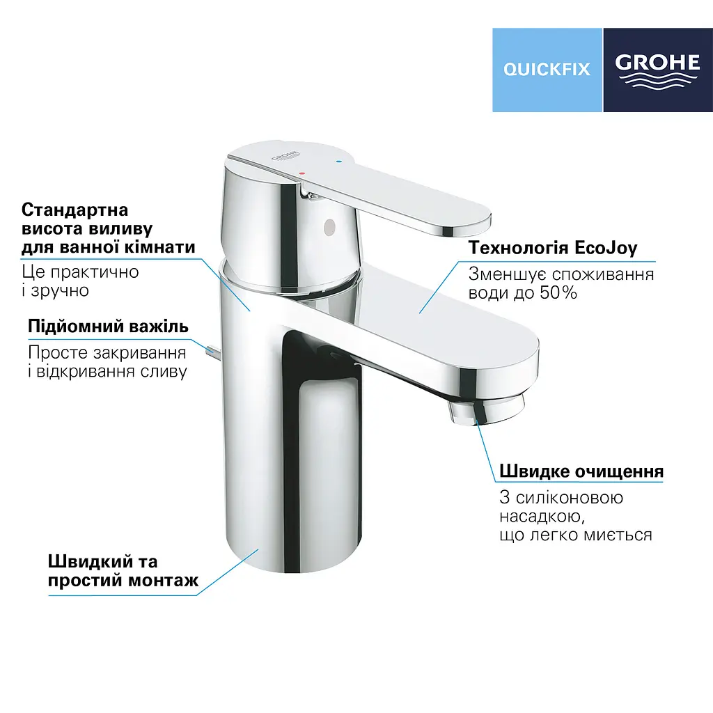 Смеситель для раковины Grohe QuickFix Get S-Size 32883000, Хром - фото 3