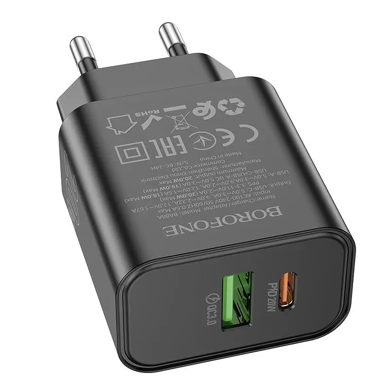 МЗП Borofone BA88A Navy PD20W+QC3.0 (1USB-A/1C) Black - фото 2