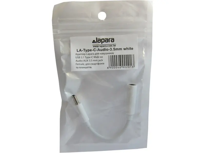 Перехідник Lapara LA-Type-C-Audio-3.5mm white (USB Type-C Male - Audio AUX mini jack 3,5 mm Female) - фото 5