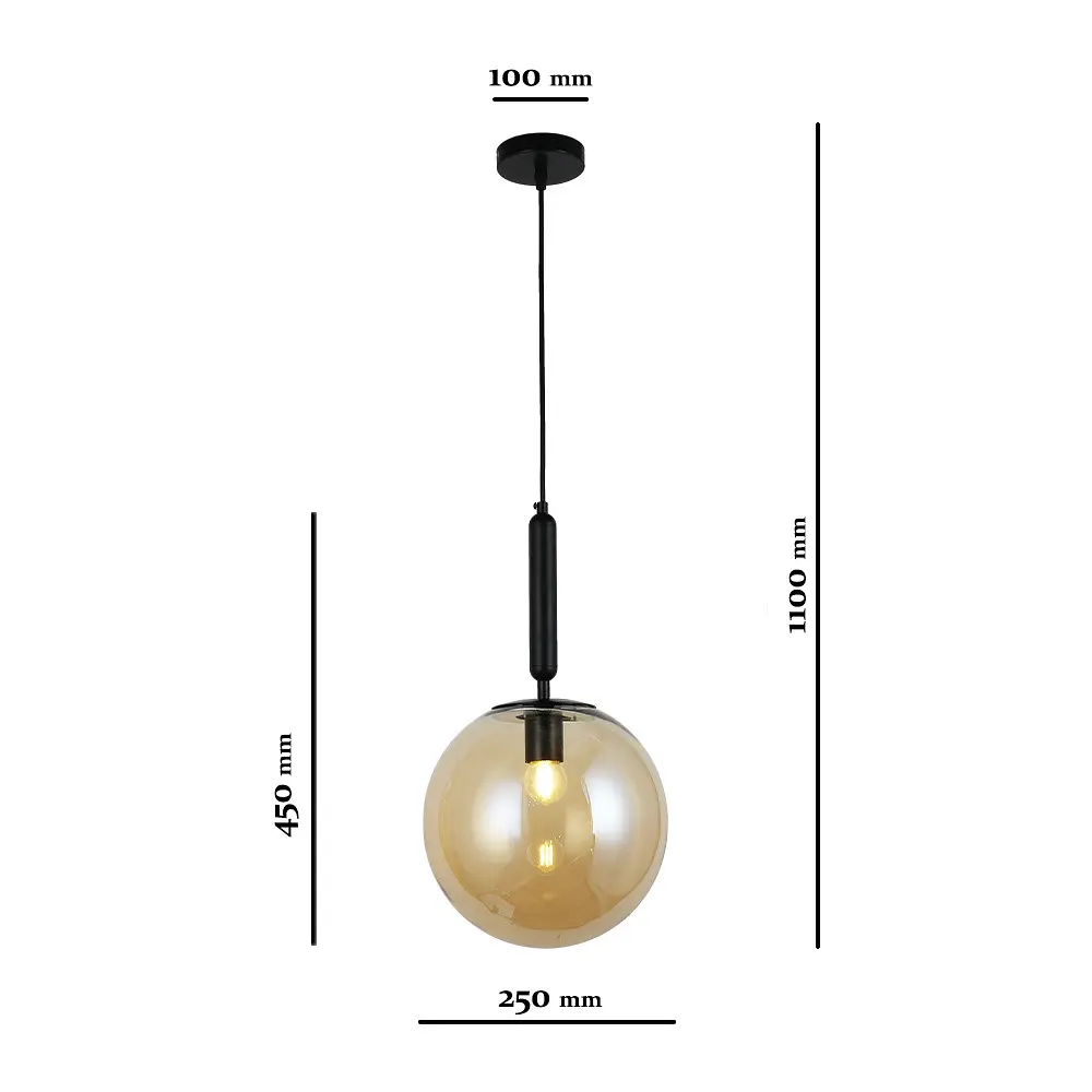 Подвесной светильник Levistella 9163525-1 BK+BR, E27, 250 мм, Черный + коричневый металл + стекло - фото 2