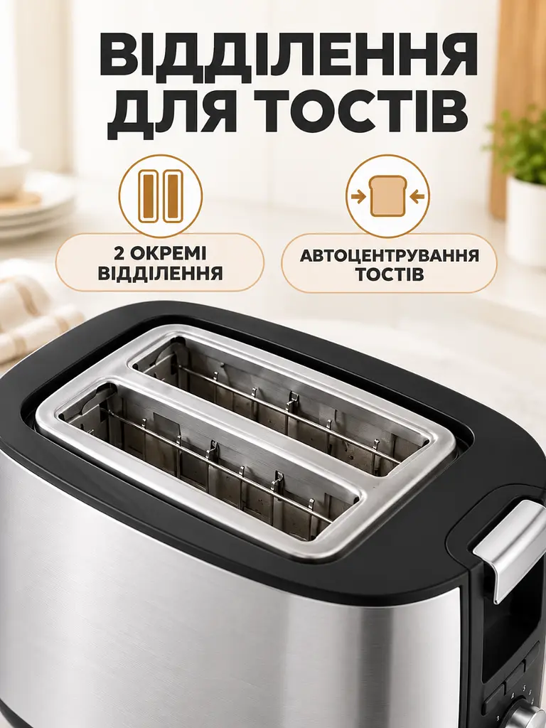 Електричний тостер на 2 відділення 800 Вт сріблястий (37261552) - фото 4