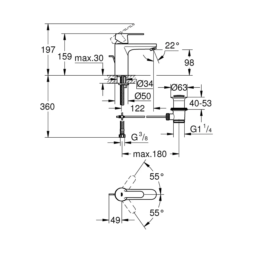 Змішувач для раковини Grohe QuickFix Get M-Size 23454000, Хром - фото 2