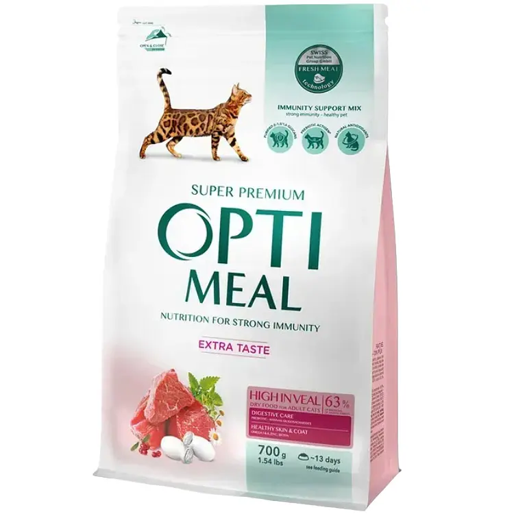 Сухий корм для дорослих котів Optimeal Adult Cat High in Veal із телятиною 700 г