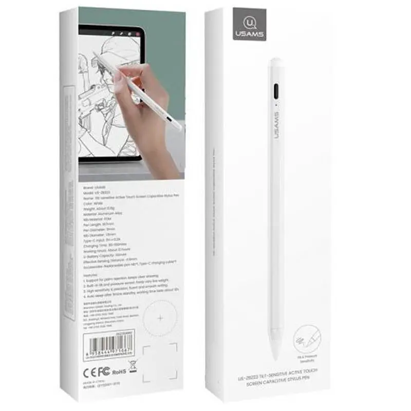 Стилус Usams US-ZB223 Tilt-sensitive Active Touch Capacitive for iPad White - фото 3
