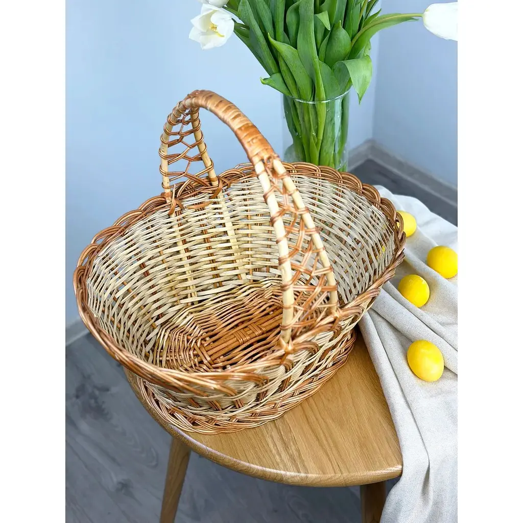 Комплект Пасхальная корзина Галичина коричневая с льняным полотенцем 70х30 см Пасха (голубая) и свеча - фото 3