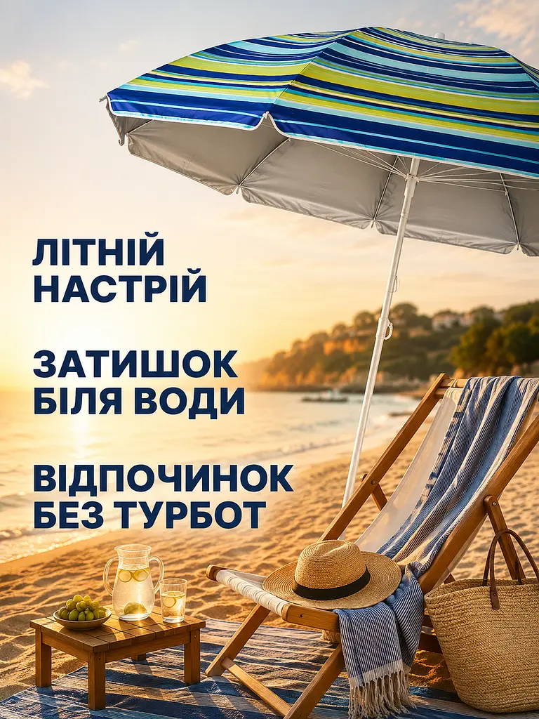 Пляжна парасолька ромашка 2 м смугаста від сонця з Anti-UV покриттям і чохлом (49676217) - фото 8