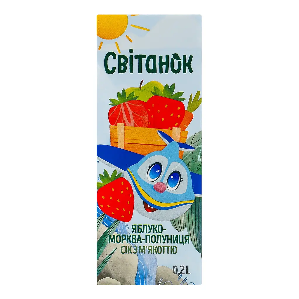 Сік Світанок яблуко морква полуниця з м'якоттю 0.2 л - фото 2