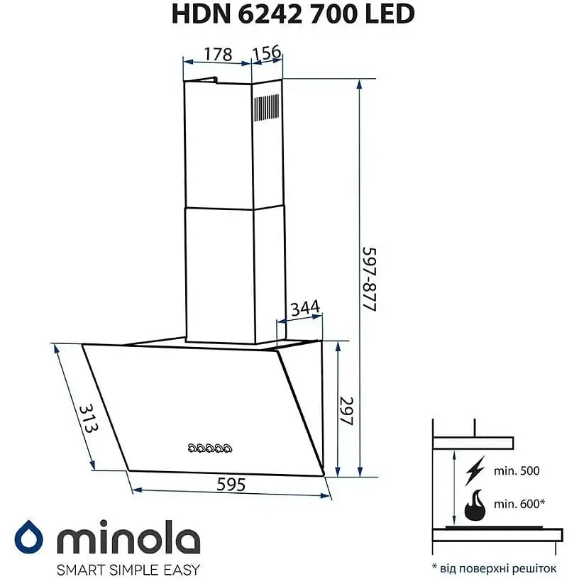 Витяжка Minola HDN 6242 BL 700 LED чорна - фото 4