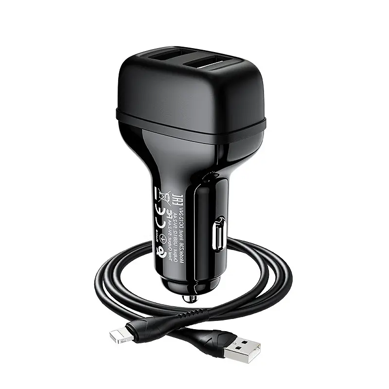 Комплект автомобільний HOCO Lightning Cable Leader Z36 2USB набір із кабелем чорний - фото 2
