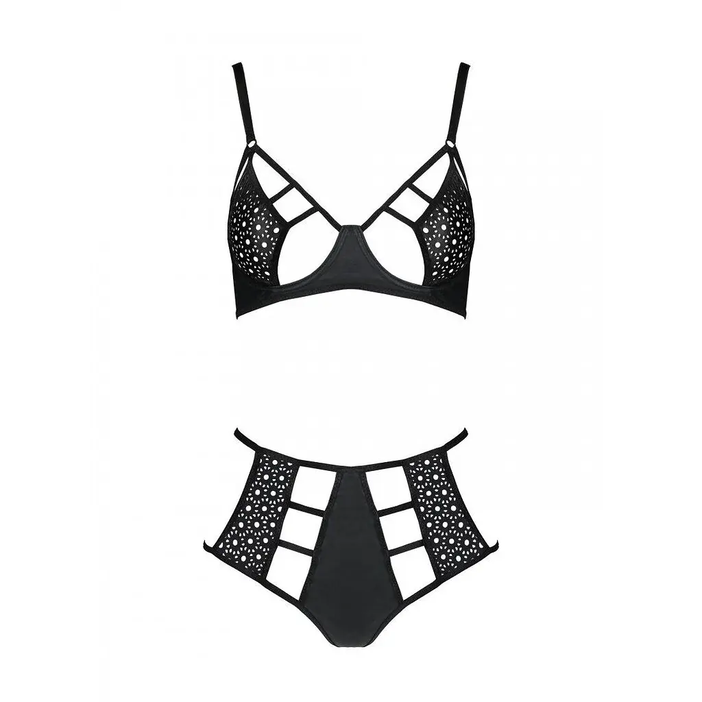 Комплект з екошкіри Passion Tamaris Set black S/M, бюстгальтер та трусики - фото 3