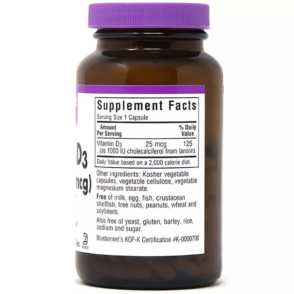 Витамин D3 Bluebonnet Nutrition 25 мкг 180 вегетарианских капсул - фото 2