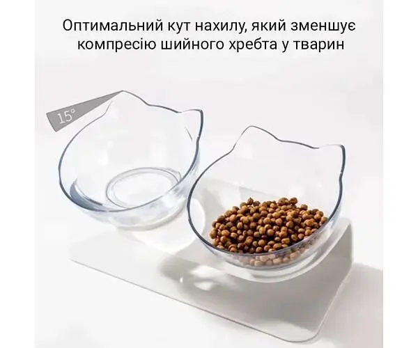 Миска для тварин на підставці, подвійна, біла - фото 4