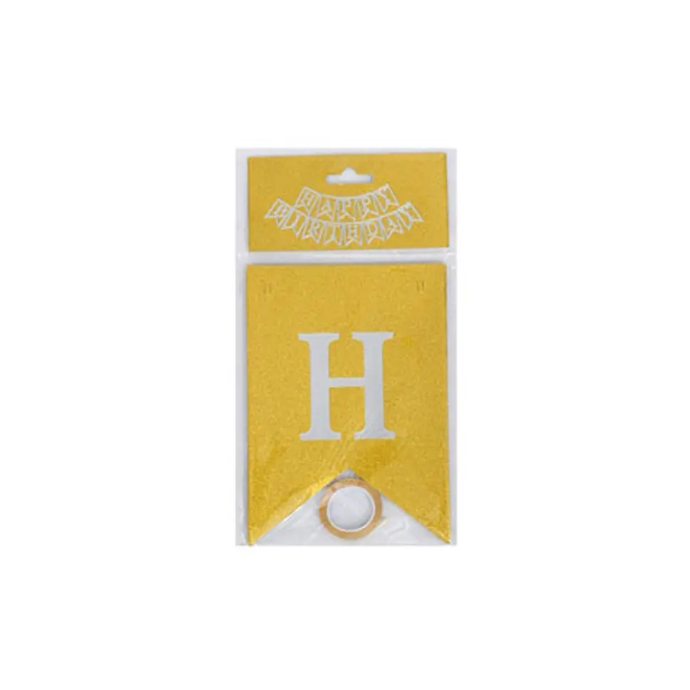 Гірлянда з прапорцями "Happy Birthday" MK 5955 (Gold) золота