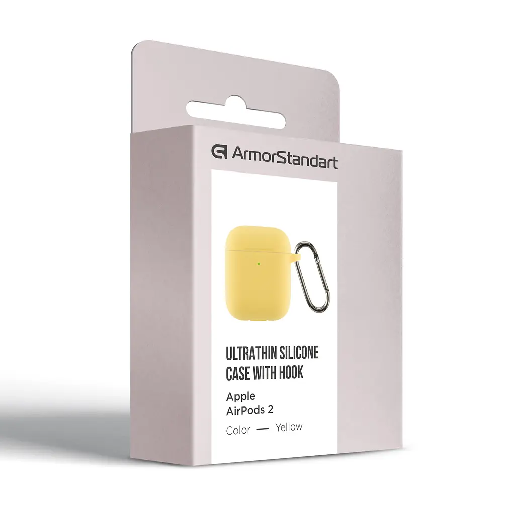 Силіконовий чохол для навушників Apple AirPods 2, Hang Case, жовтий, ультратонкий захисний кейс товщиною 2 мм, захист від подряпин, пилу та ударів, компактний, з карабіном для кріплення, ArmorStandart (ARM59696) - фото 3