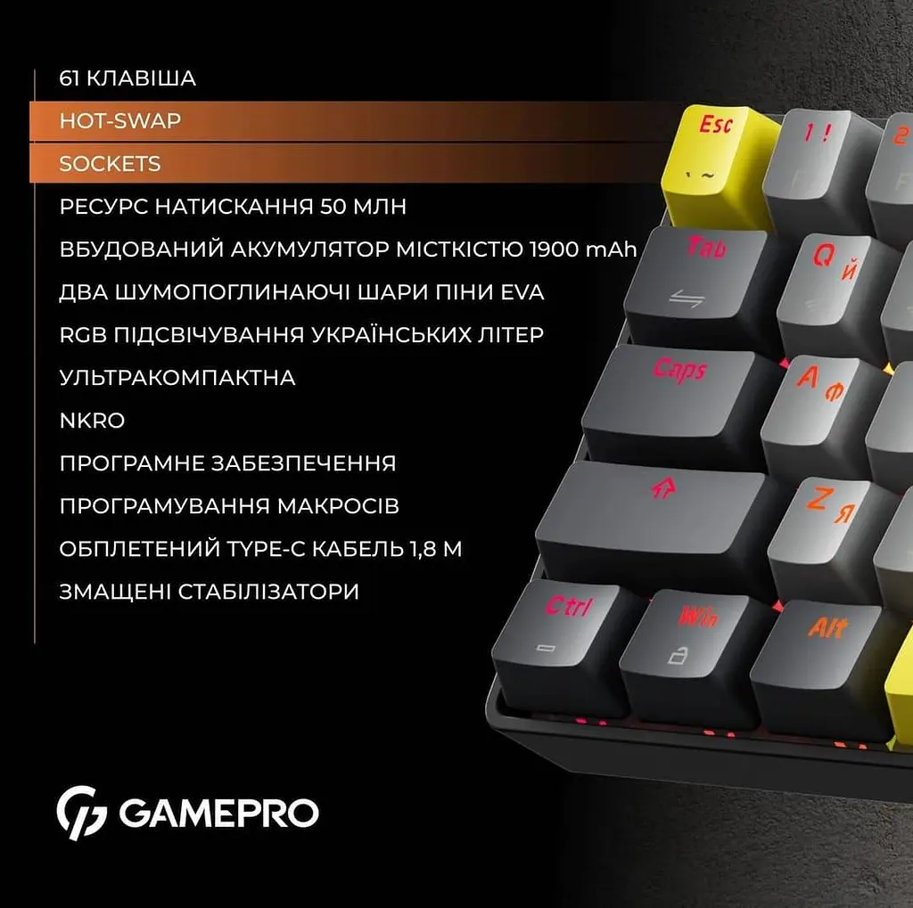 Клавиатура GamePro MK130G Pro Outemu Red Hot-Swap RGB Wireless Black (MK130G Pro) - фото 12