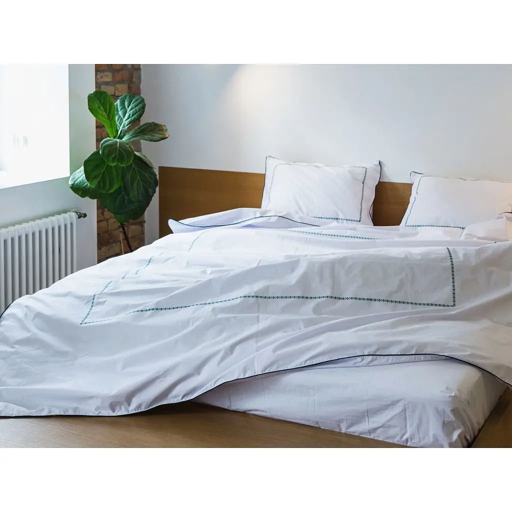 Комплект постельного белья Ecotton Premium евро перкаль вышивка с зеленым кантом (25139) - фото 2