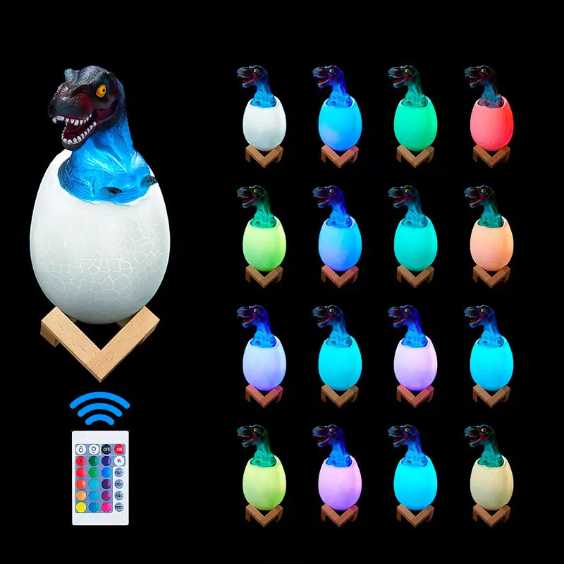 Нічник – світильник Динозаврик в яйці 3D Dinosaur White+RGB Настільна акумуляторна LED лампа з пультом ДУ - фото 3