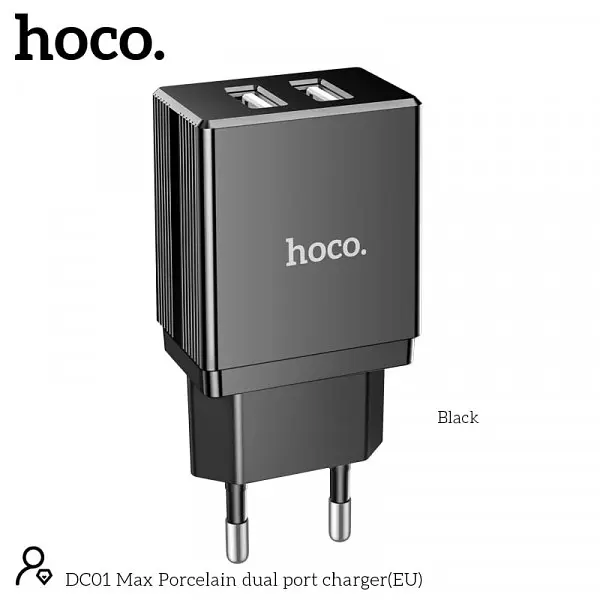 Зарядное устройство Hoco DC01 Max Porcelain блок питания 2 USB 2.1 A - фото 3